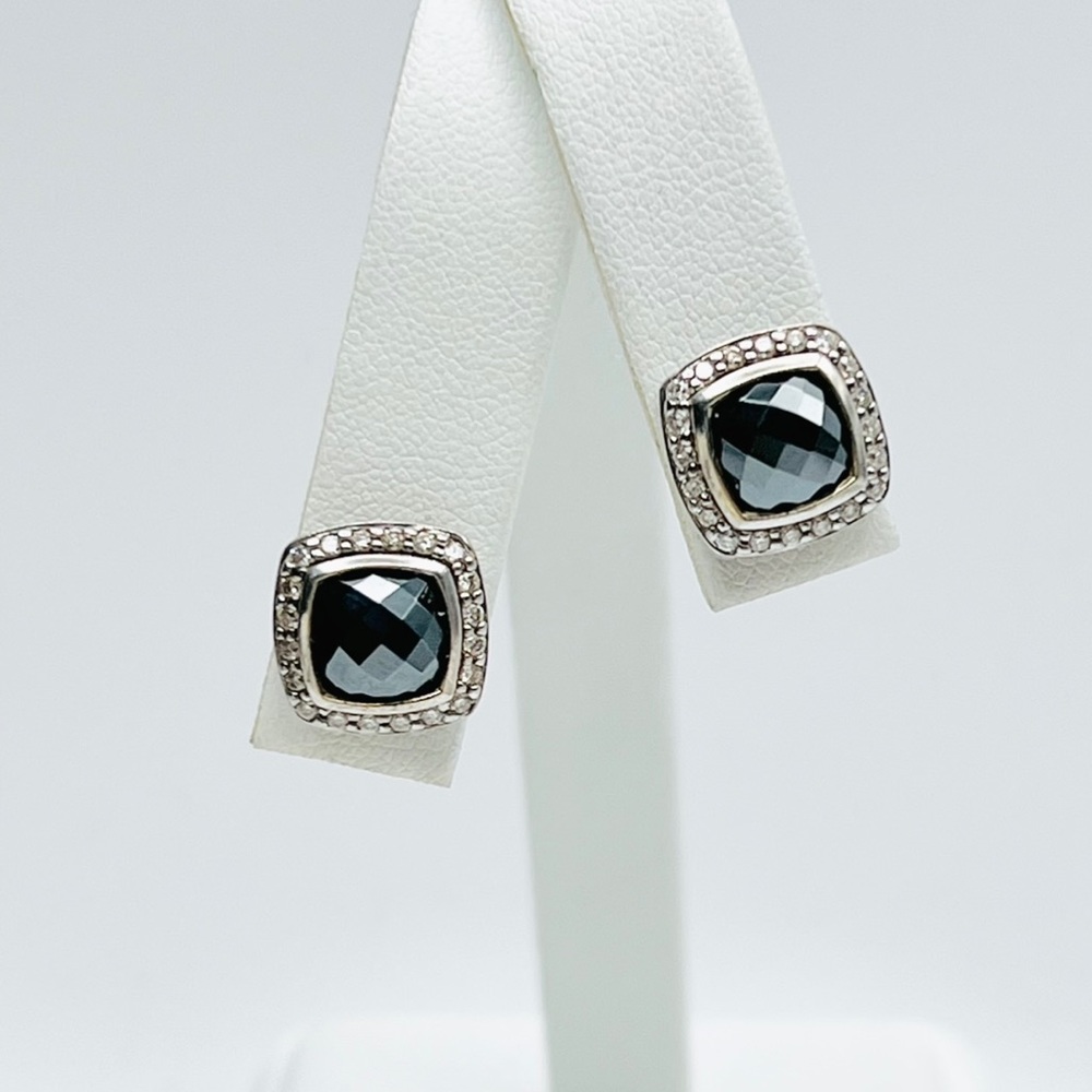 David Yurman 7mm Albion Hematite earrings with diamonds